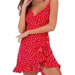 Princess Polly Wrap Mini Dress Ruffles Red White Polka Dot Size 6 Boho